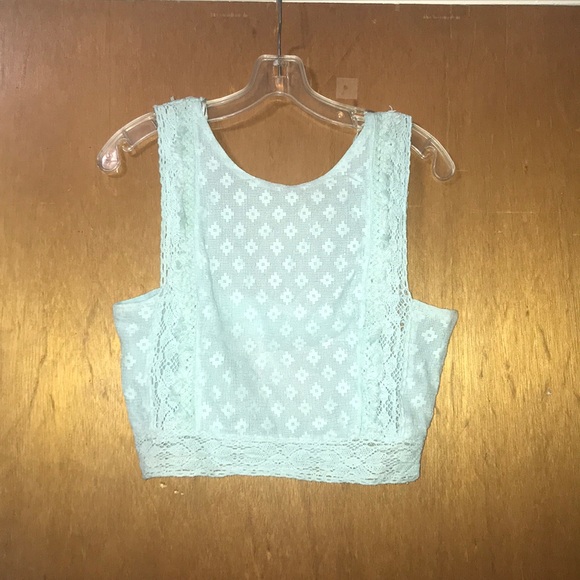 Mint Green Blue Zara Trafaluc Crochet Crop Top - Picture 2 of 4